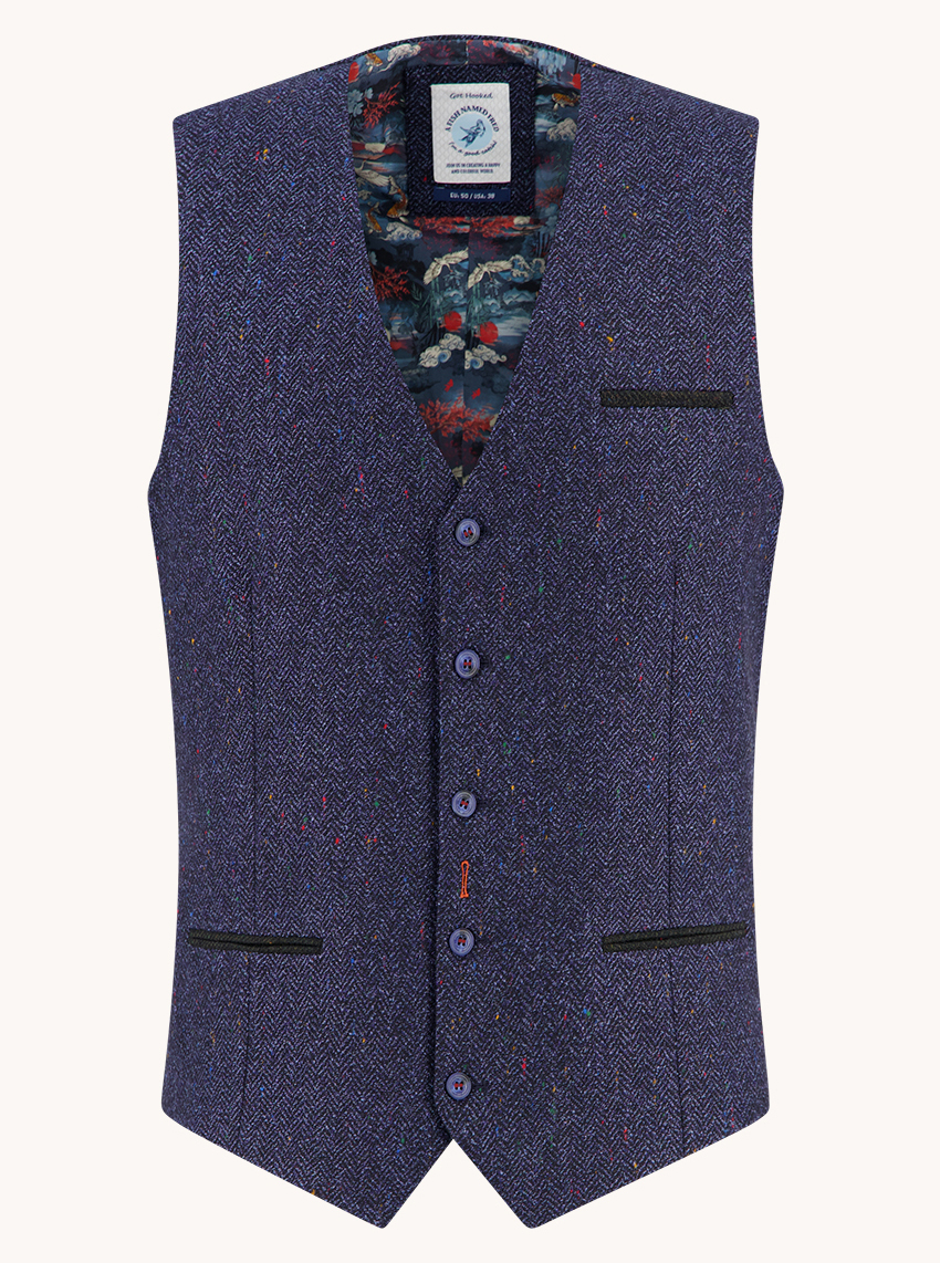 A Fish Named Fred Blauwe Waistcoat - 34.138 Herringbone - Afbeelding 1