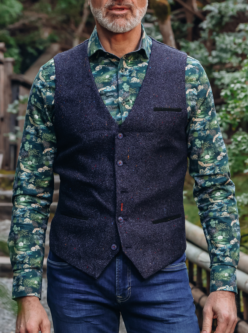 A Fish Named Fred Blauwe Waistcoat - 34.138 Herringbone - Afbeelding 2