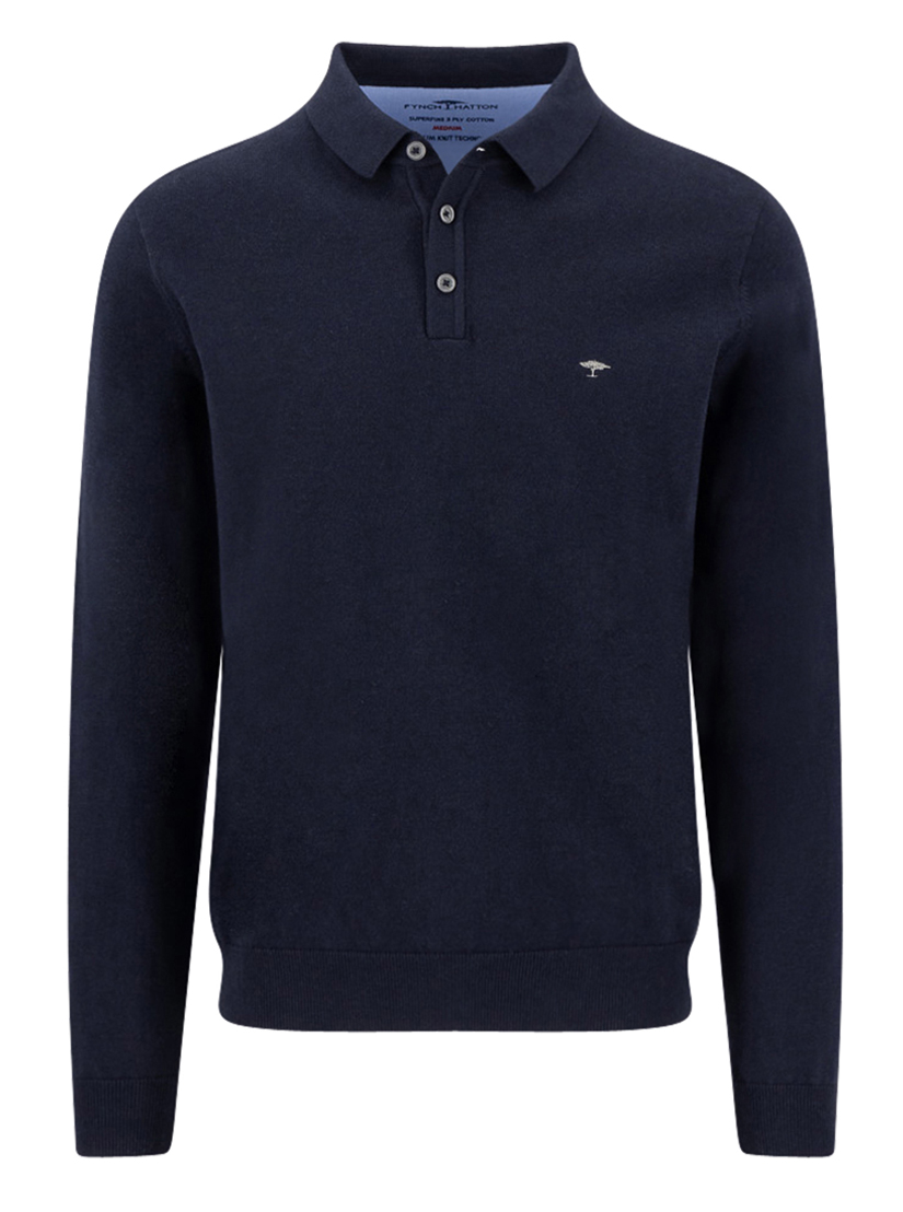 Fynch Hatton Blauwe gebreide Polo - SFPK242 - Afbeelding 1