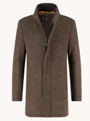 A Fish Named Fred Bruine Wollen Funnel Neck Coat - 34.165