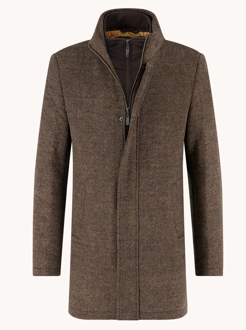 A Fish Named Fred Bruine Wollen Funnel Neck Coat - 34.165 - Afbeelding 1