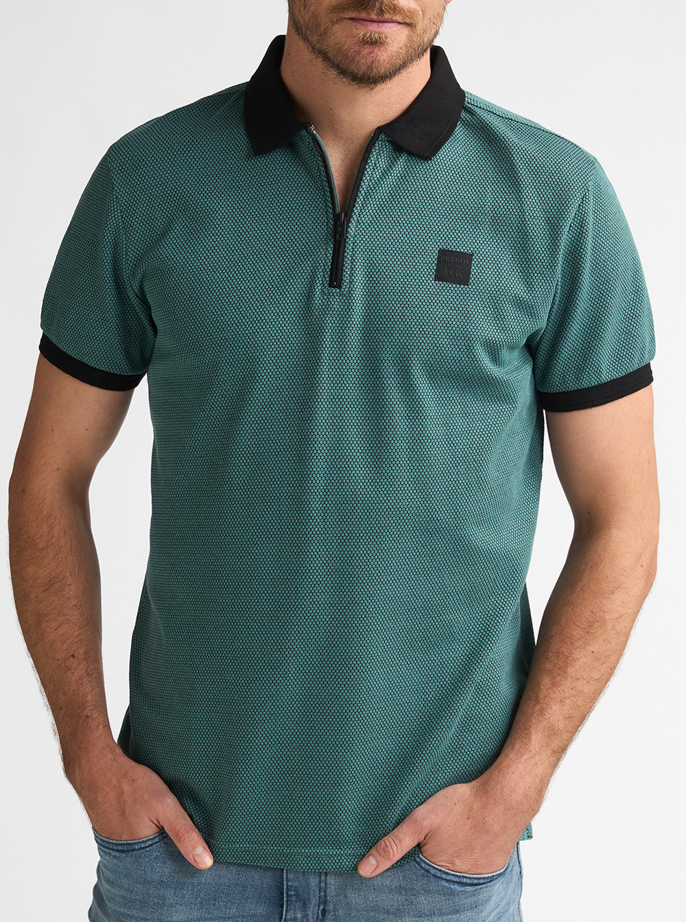 Petrol Korte mouw Poloshirt met Ritssluiting - M-1060-POL907